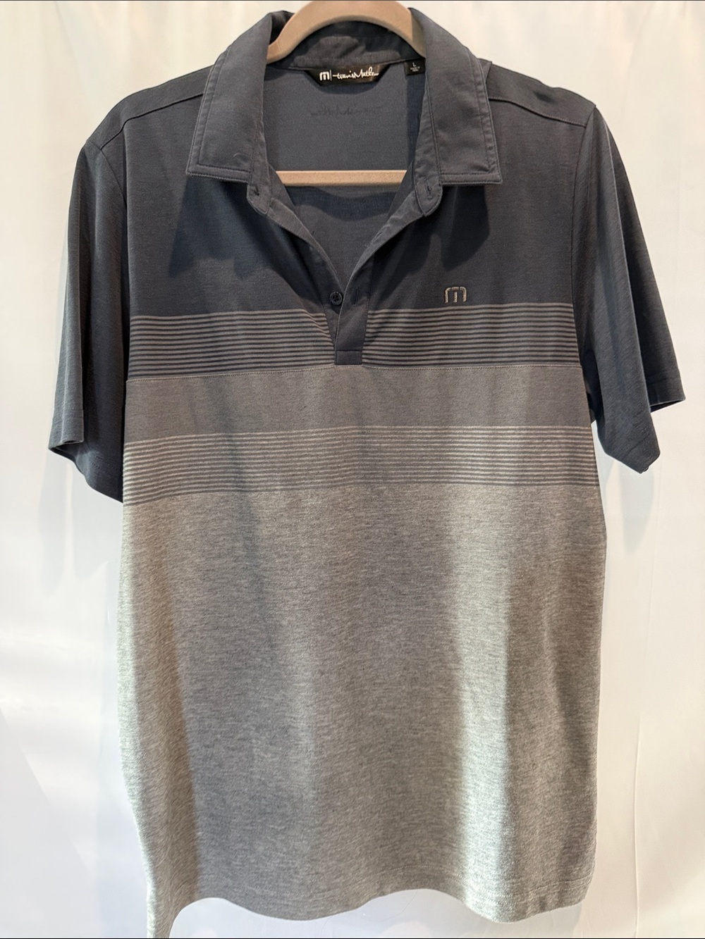 Travis Mathew Two-Tone Grey Striped Polo Shirt